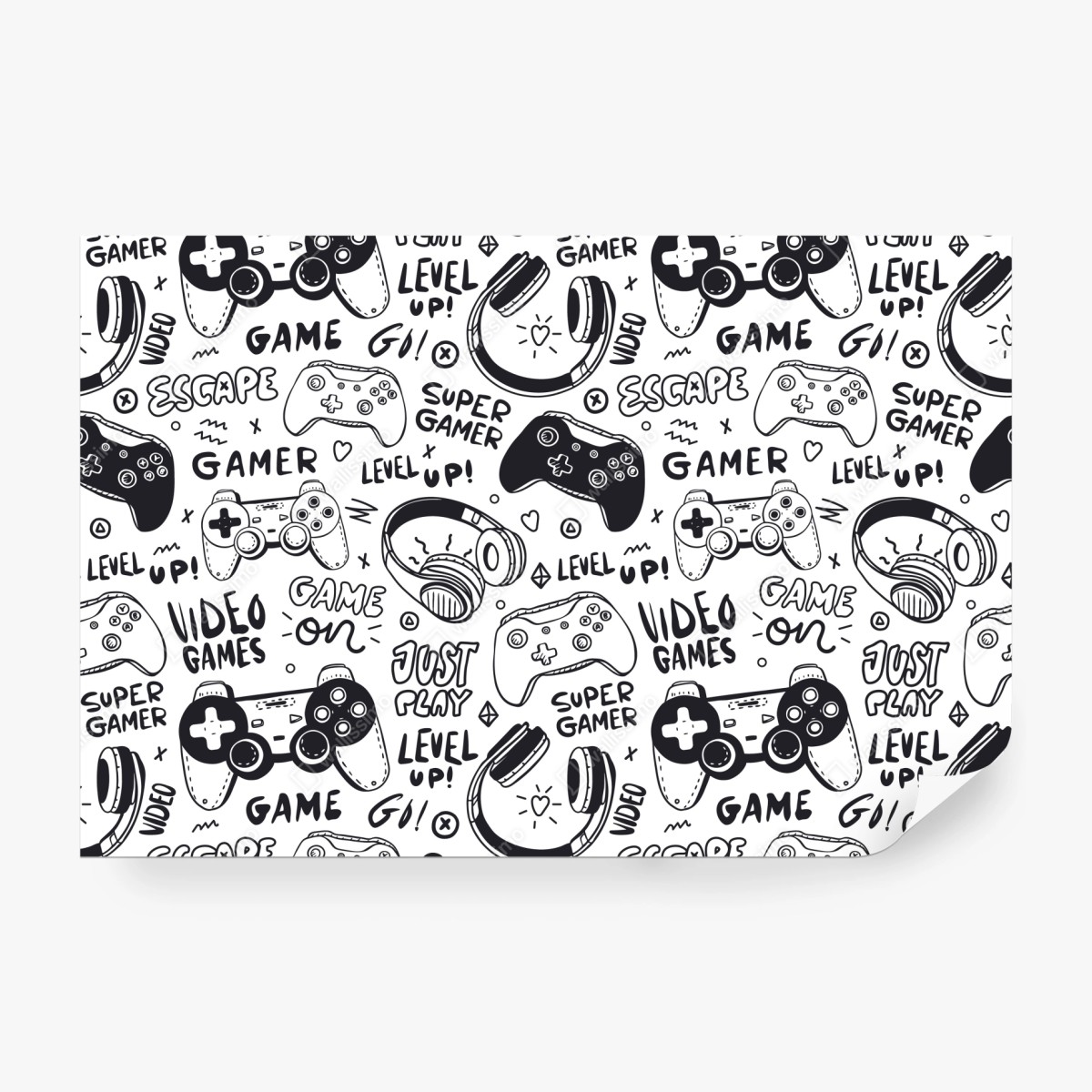 Fototapete doodle-muster mit videospiel-controllern – Wallnifity® Fototapete doodle-muster mit videospiel-controllern – Wallnifity®