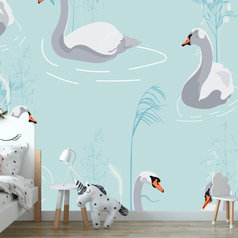 Fototapete sanfte schwäne auf türkisfarbenem teich