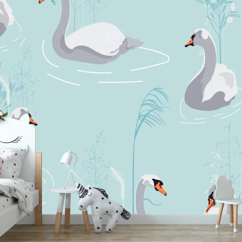 Fototapete sanfte schwäne auf türkisfarbenem teich