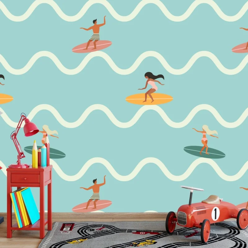 Fototapete surfer auf türkisfarbenen wellen