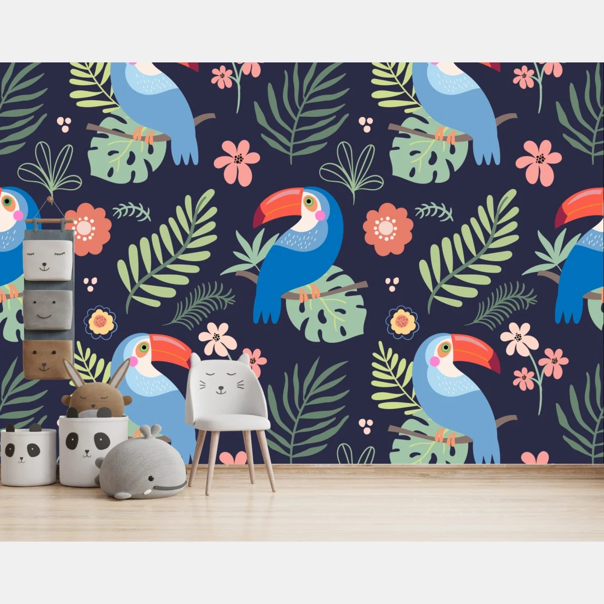 Fototapete tropisches tukanmuster auf dunkelblauem hintergrund – Wallnifity® Fototapete tropisches tukanmuster auf dunkelblauem hintergrund – Wallnifity®