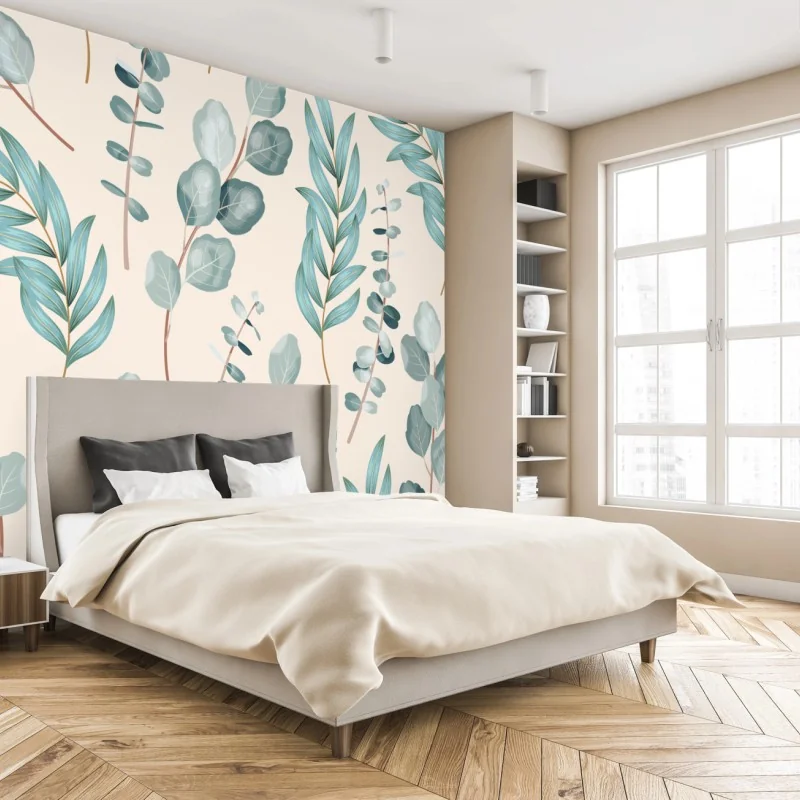 Fototapete pastell eukalyptus blattmuster