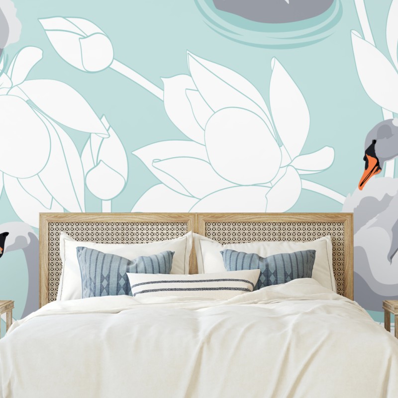 Fototapete sanfte schwäne und lotusblumen