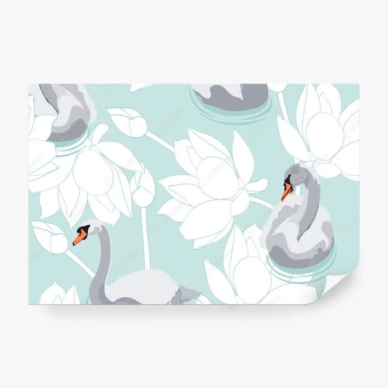 Fototapete sanfte schwäne und lotusblumen