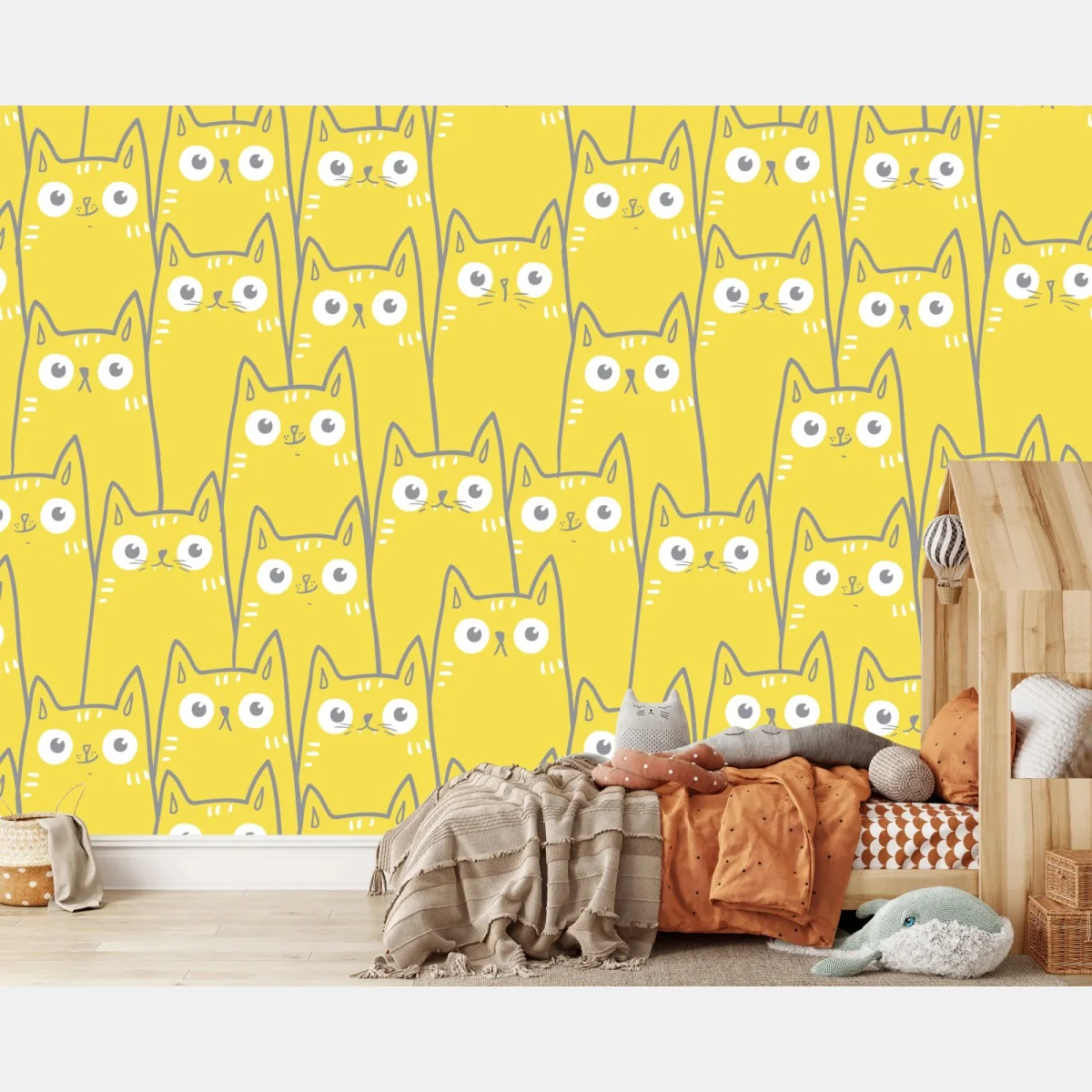 Fototapete fröhliches gelbes katzenmuster – Wallnifity®