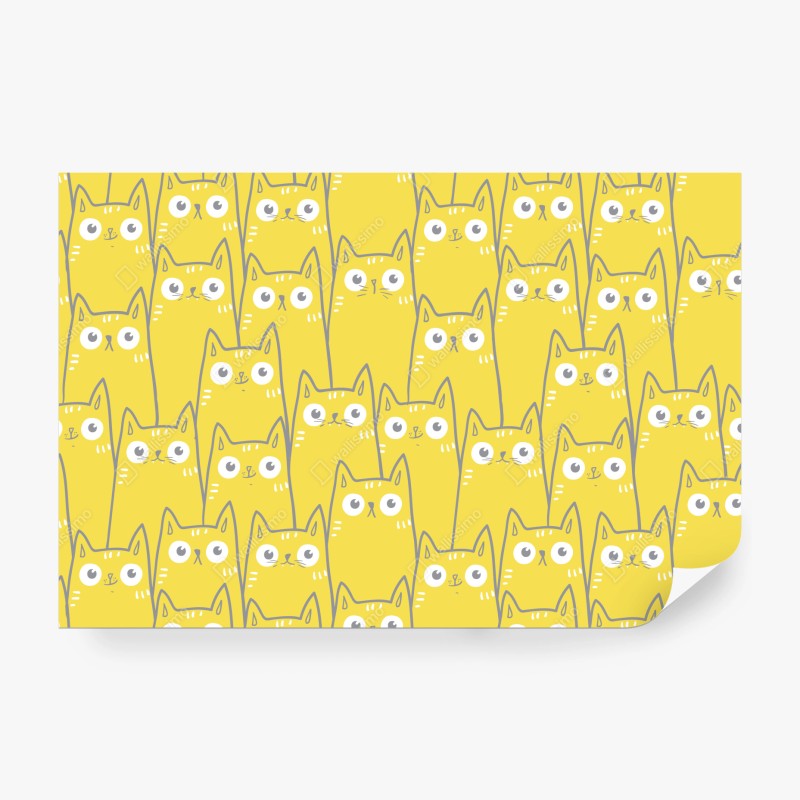 Fototapete fröhliches gelbes katzenmuster