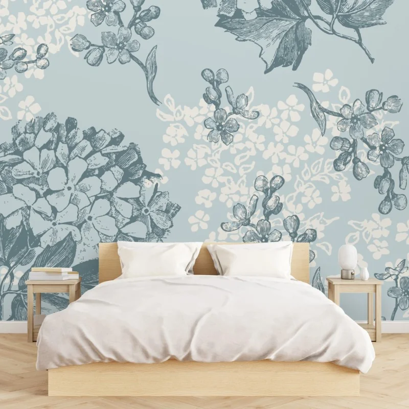 Fototapete zartes pastell hortensienmuster