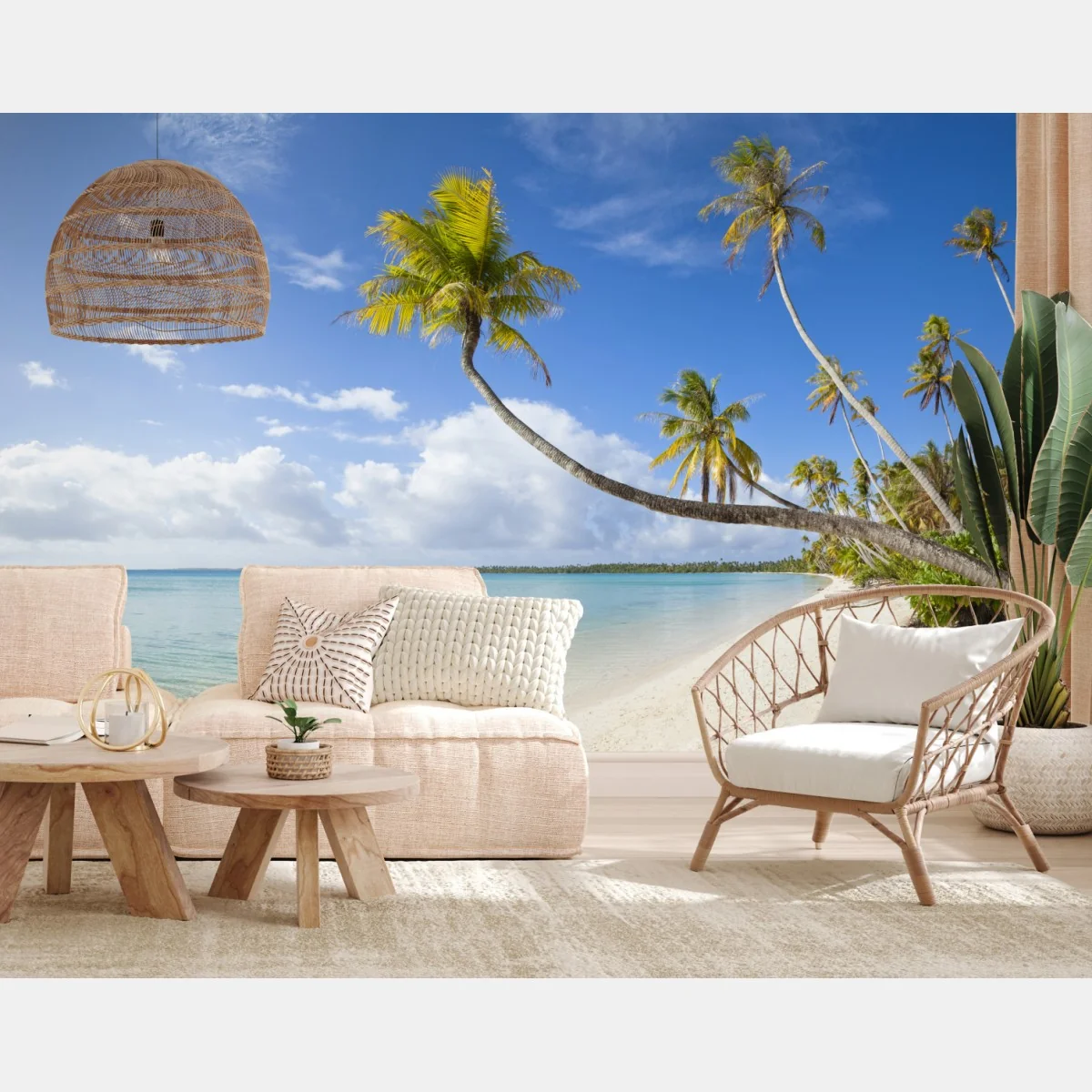 Fototapete tropischer türkisblauer strand mit geneigter palme – Wallnifity® Fototapete tropischer türkisblauer strand mit geneigter palme – Wallnifity®