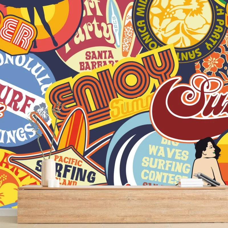 Fototapete retro surf aufkleber-collage