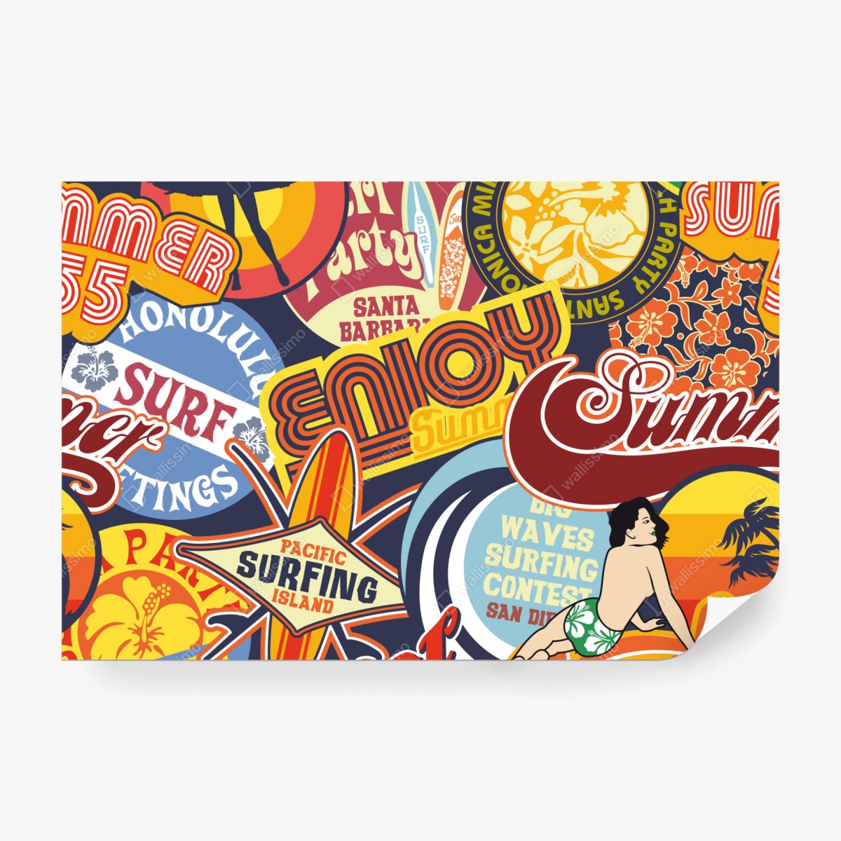 Fototapete retro surf aufkleber-collage – Wallnifity® Fototapete retro surf aufkleber-collage – Wallnifity®