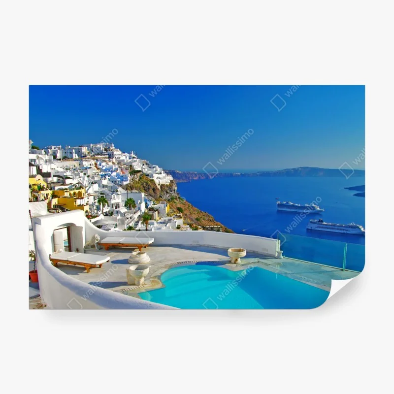Fototapete Santorini meerblick mit pool
