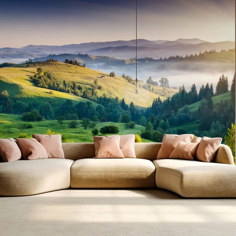 Fototapete Sonnenuntergang in den Karpaten über sanften grünen Hügeln