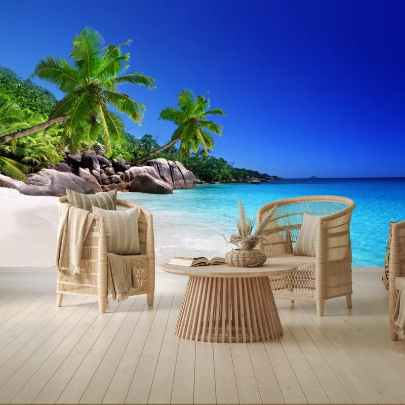 Fototapete tropischer strand mit türkisfarbenem wasser und palmen – Wallnifity® Fototapete tropischer strand mit türkisfarbenem wasser und palmen – Wallnifity®