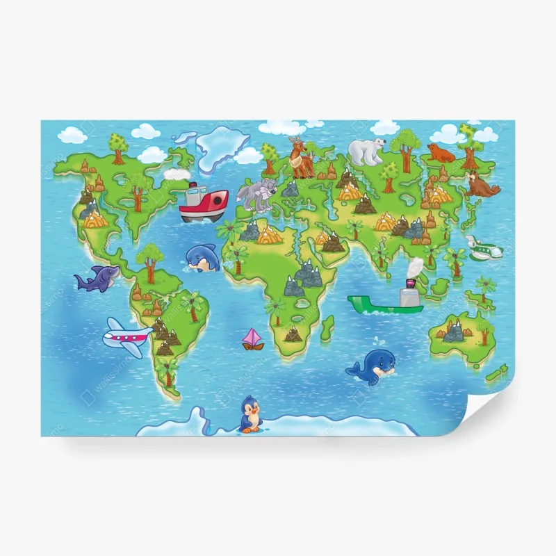 Fototapete niedliche cartoon-weltkarte für kinder
