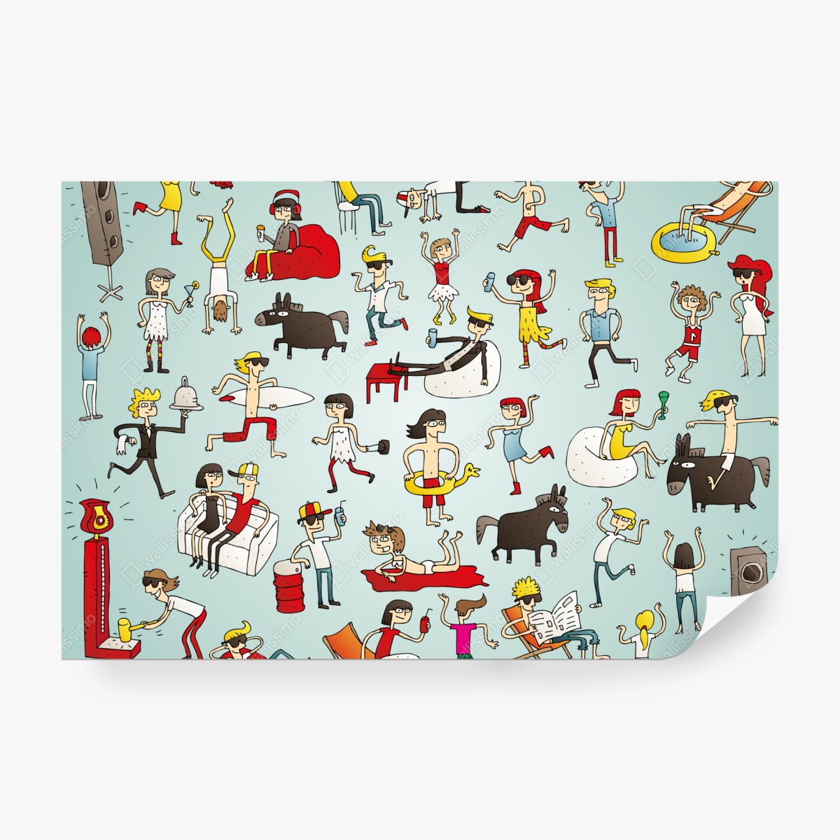 Fototapete verspielte cartoonszene auf türkisem hintergrund – Wallnifity® Fototapete verspielte cartoonszene auf türkisem hintergrund – Wallnifity®