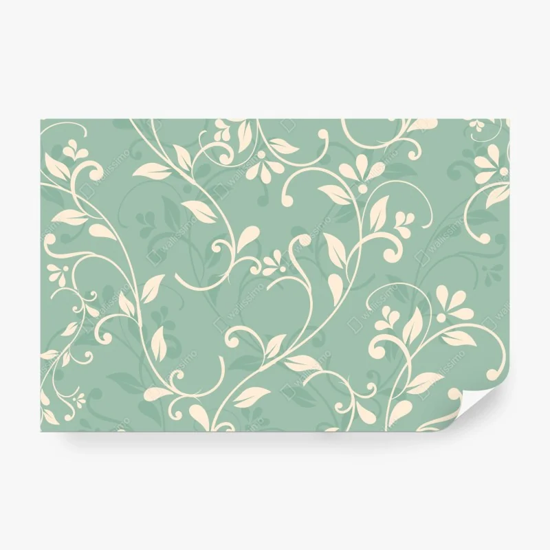 Fototapete minzfarbiges blumenmuster im vintage-stil