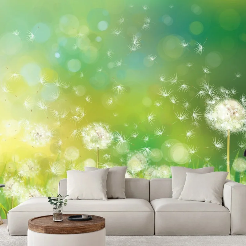 Fototapete frühlingswiese mit löwenzahn