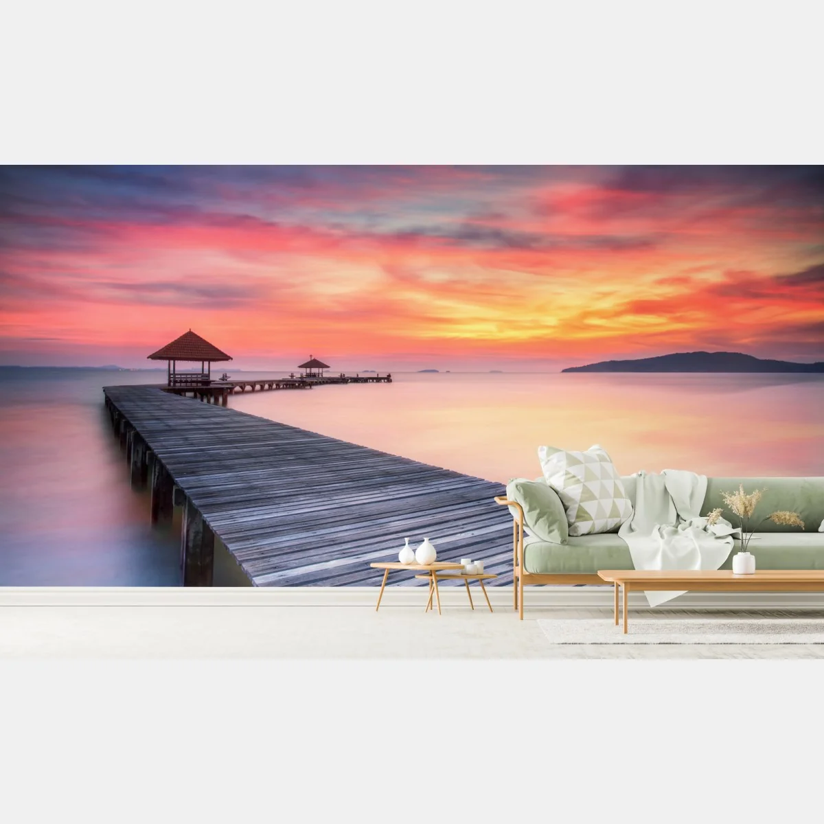 Fototapete ruhiger sonnenaufgang über hölzernem steg – Wallnifity® Fototapete ruhiger sonnenaufgang über hölzernem steg – Wallnifity®