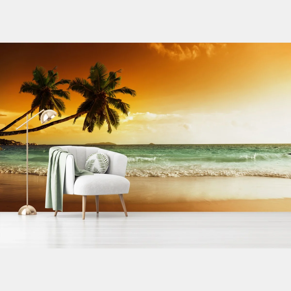 Fototapete karibischer sonnenuntergang am strand mit palmen – Wallnifity®