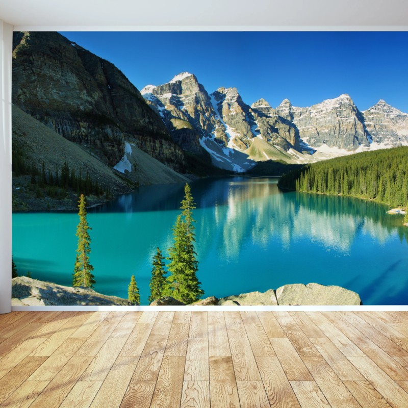 Fototapete ruhiger türkisfarbener bergsee – Wallnifity® Fototapete ruhiger türkisfarbener bergsee – Wallnifity®