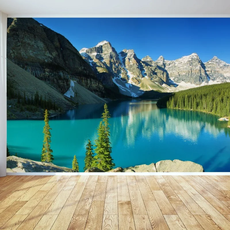 Fototapete ruhiger türkisfarbener bergsee – Wallnifity® Fototapete ruhiger türkisfarbener bergsee – Wallnifity®