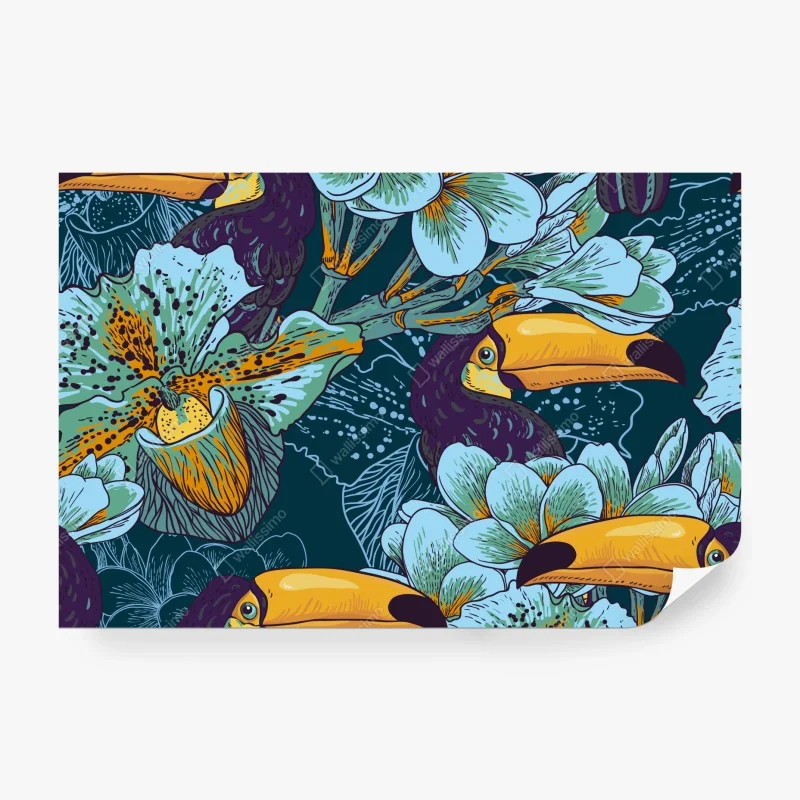 Fototapete tropisches tukan-blumenmuster
