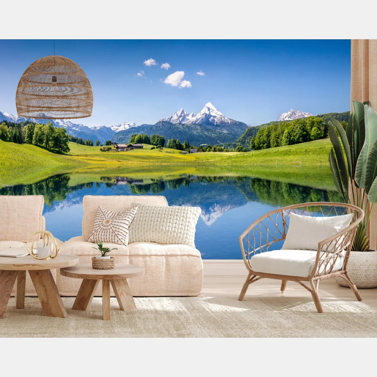 Fototapete alpenpanorama mit spiegelung im see – Wallnifity®