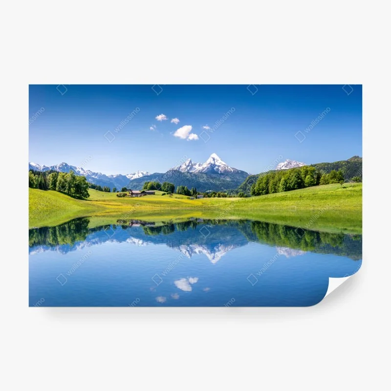 Fototapete alpenpanorama mit spiegelung im see