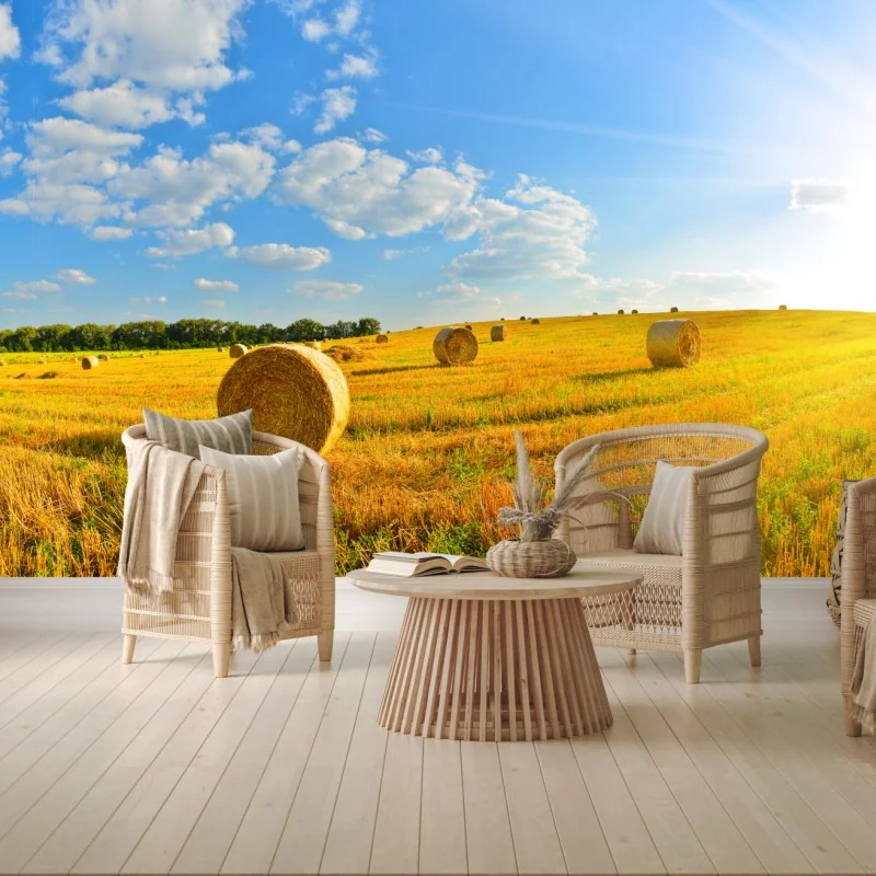 Fototapete goldenes heufeld unter blauem himmel – Wallnifity® Fototapete goldenes heufeld unter blauem himmel – Wallnifity®