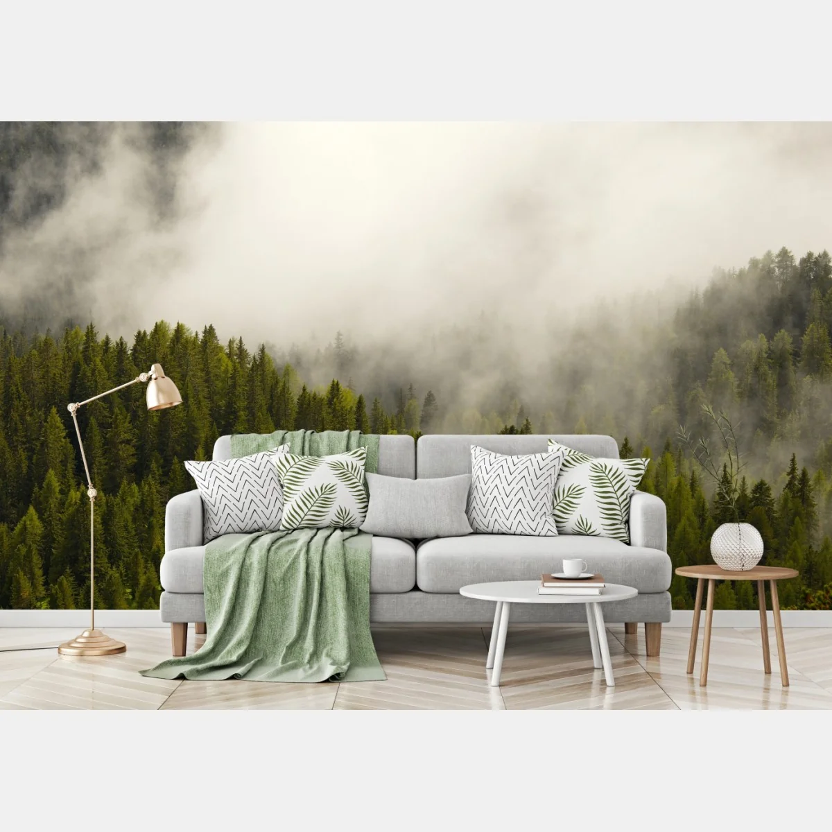 Fototapete nebliger nadelwald im morgengrauen – Wallnifity®