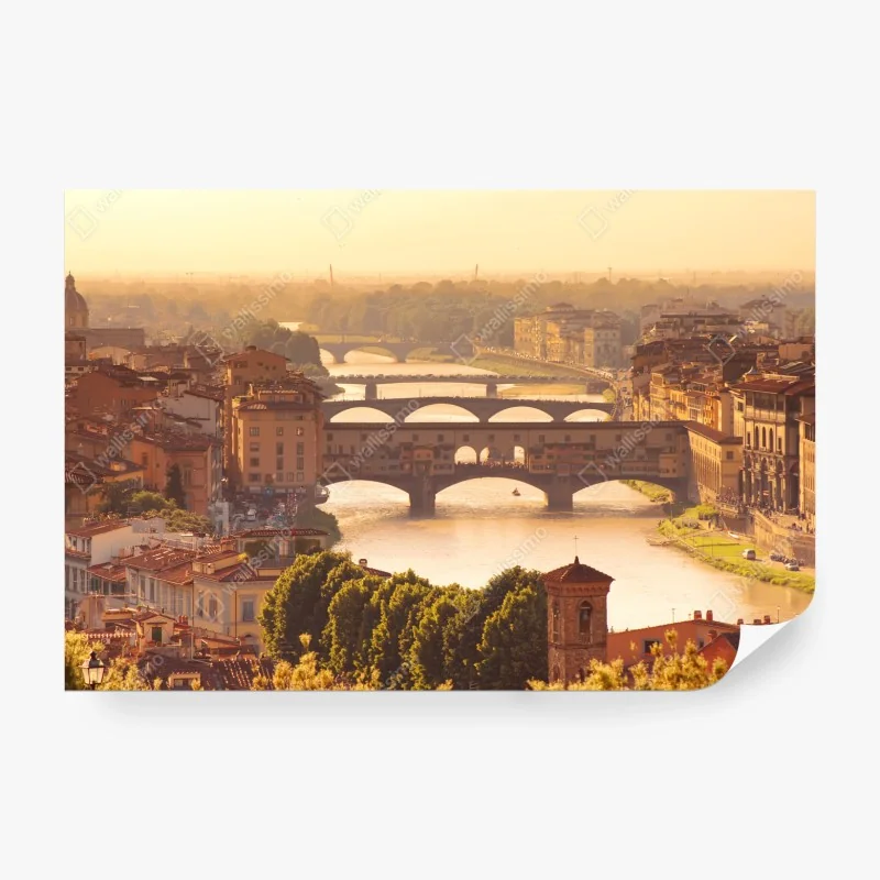 Fototapete goldener sonnenuntergang über Ponte Vecchio, Florenz