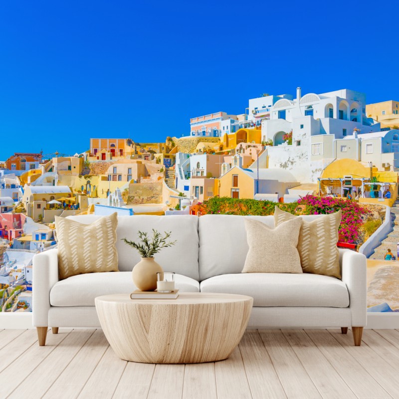 Fototapete sonniges Dorf Oia, Santorini – Wallnifity®
