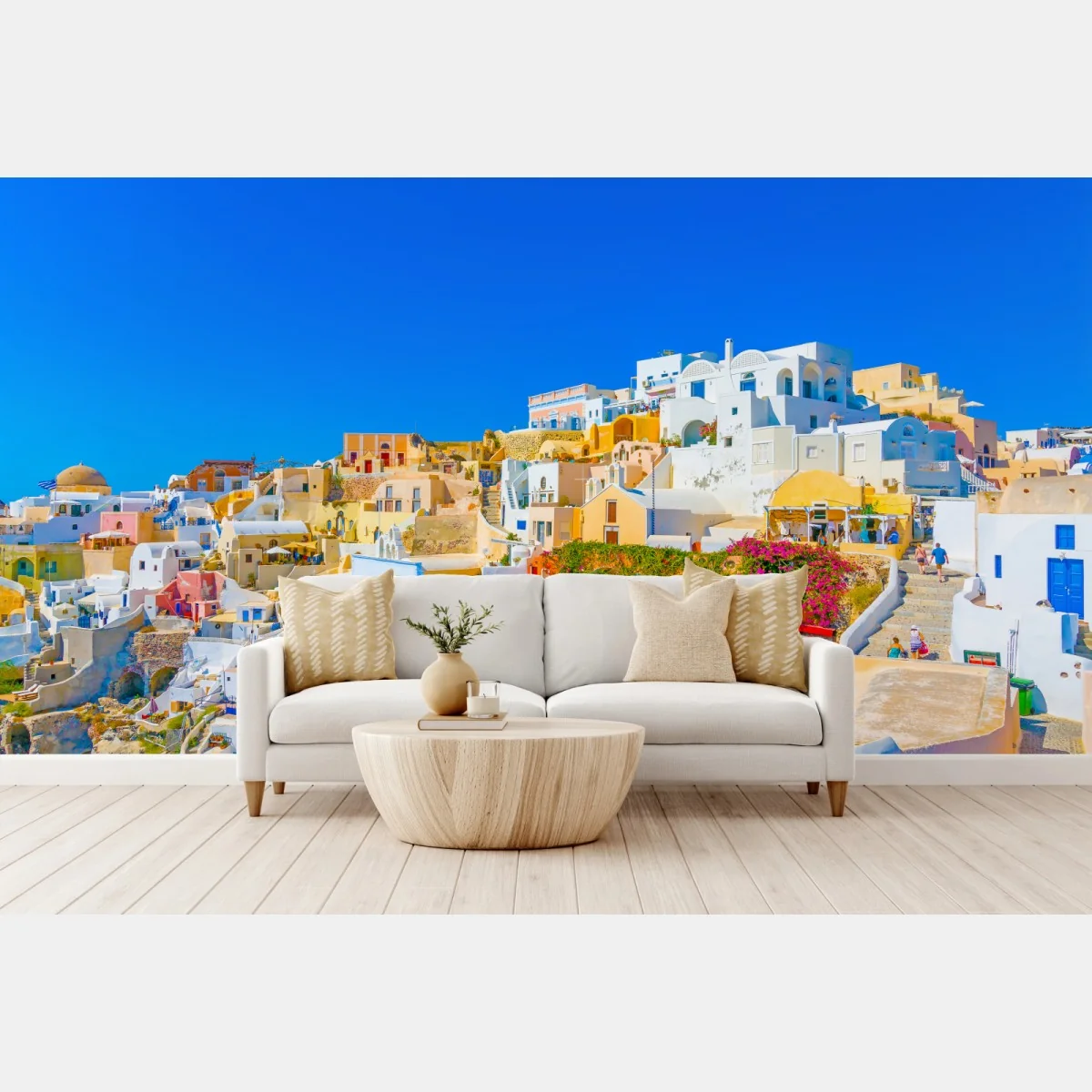 Fototapete sonniges Dorf Oia, Santorini – Wallnifity®