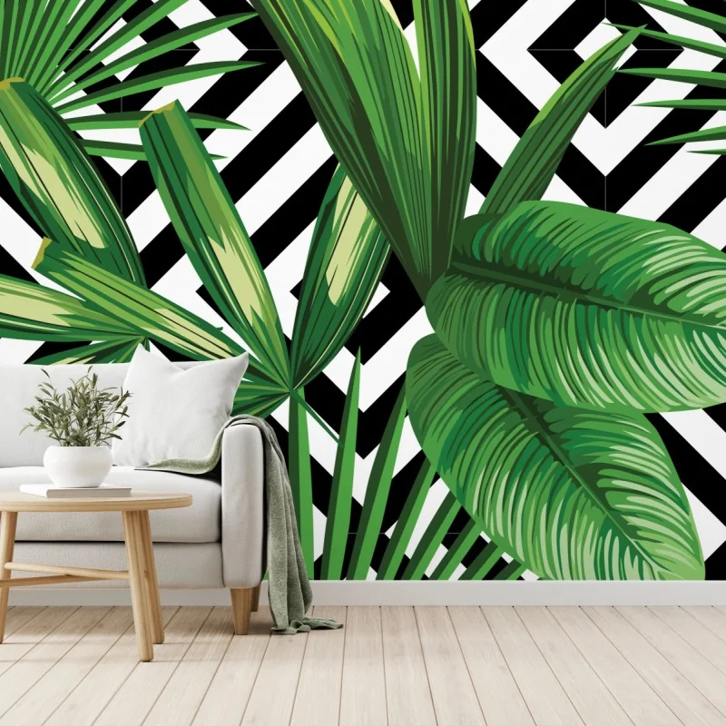 Fototapete tropische blätter mit geometrischem muster – Wallnifity® Fototapete tropische blätter mit geometrischem muster – Wallnifity®