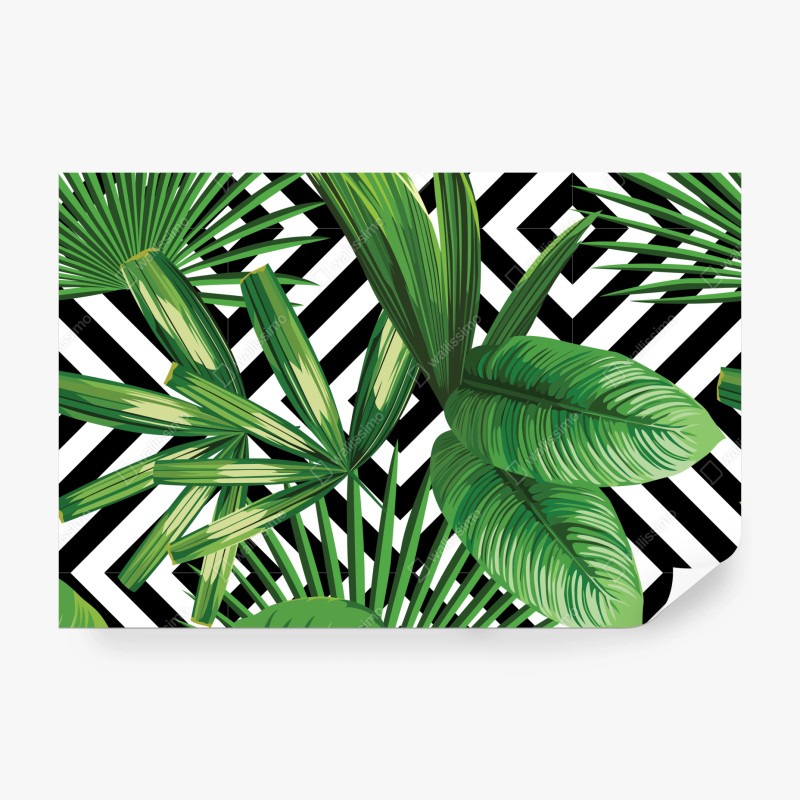 Fototapete tropische blätter mit geometrischem muster