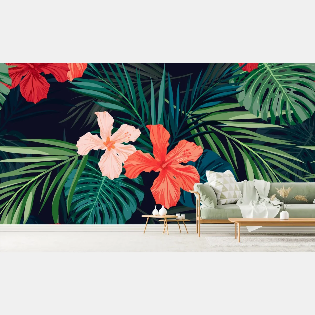 Fototapete tropisches hibiskus-botanikmuster – Wallnifity® Fototapete tropisches hibiskus-botanikmuster – Wallnifity®