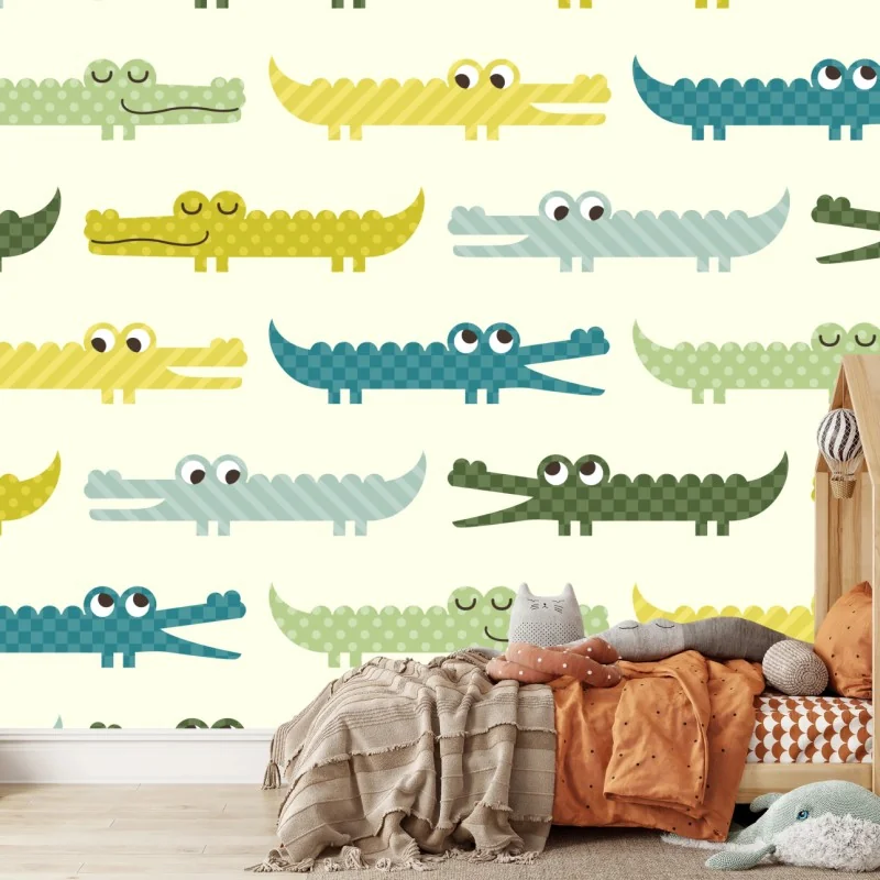 Fototapete verspieltes krokodilmuster für kinderzimmer – Wallnifity® Fototapete verspieltes krokodilmuster für kinderzimmer – Wallnifity®