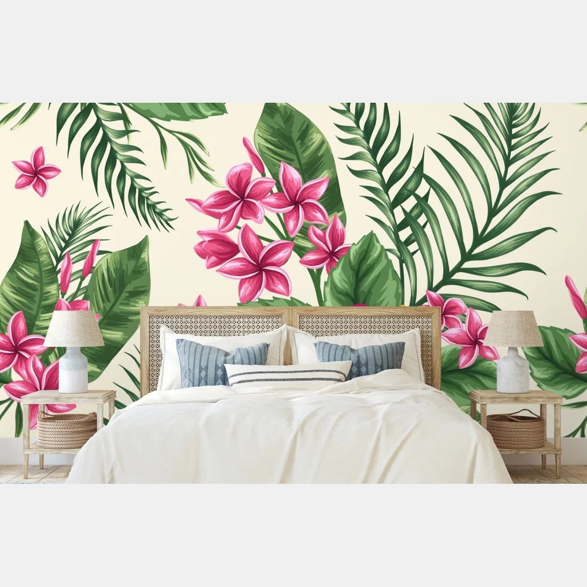 Fototapete tropisches muster mit rosa hibiskus – Wallnifity®