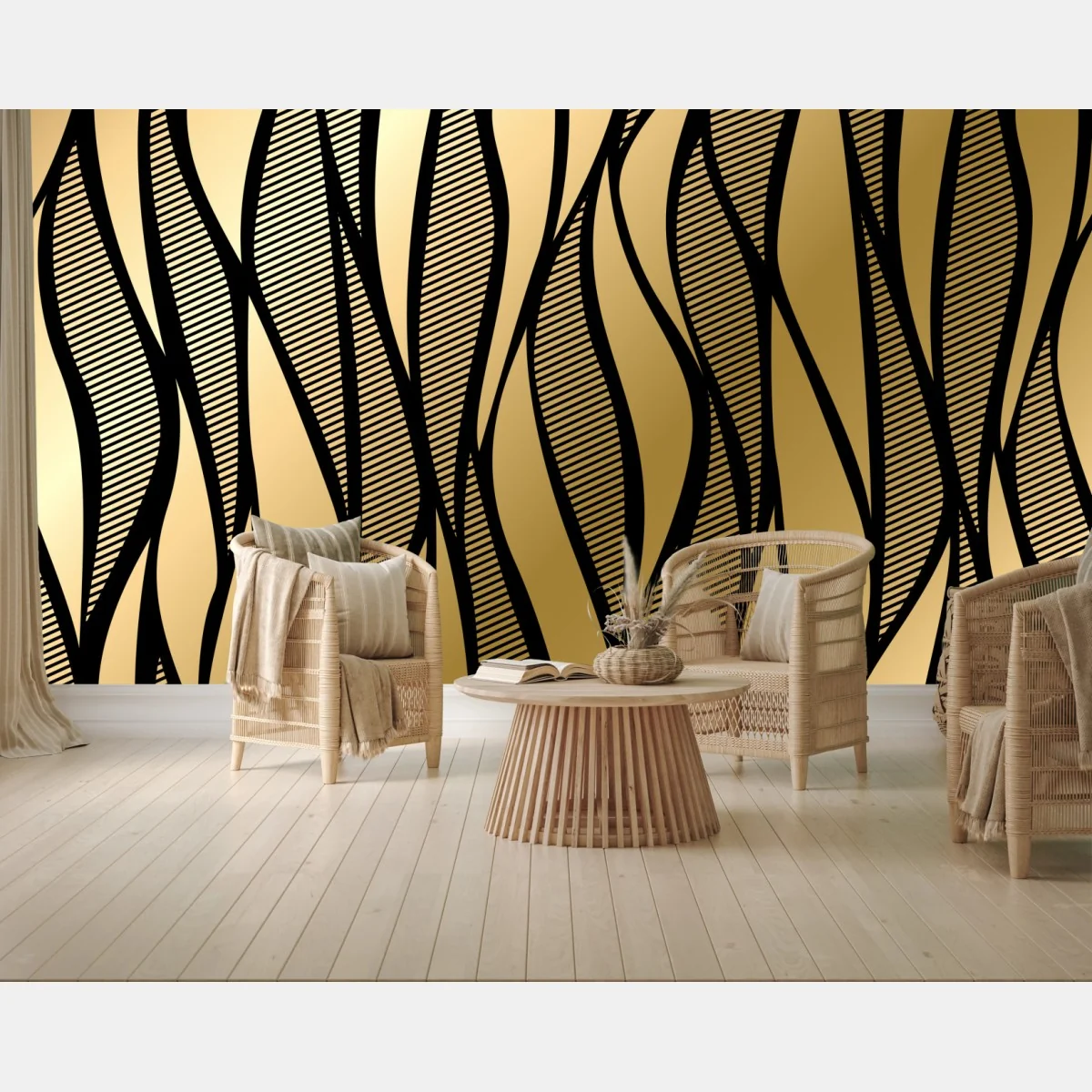 Fototapete luxuriöses goldenes abstraktes wellenmuster – Wallnifity®