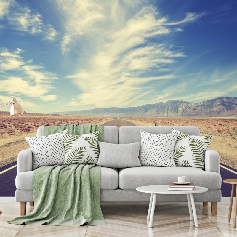 Fototapete vintage landstraße unter weitem himmel