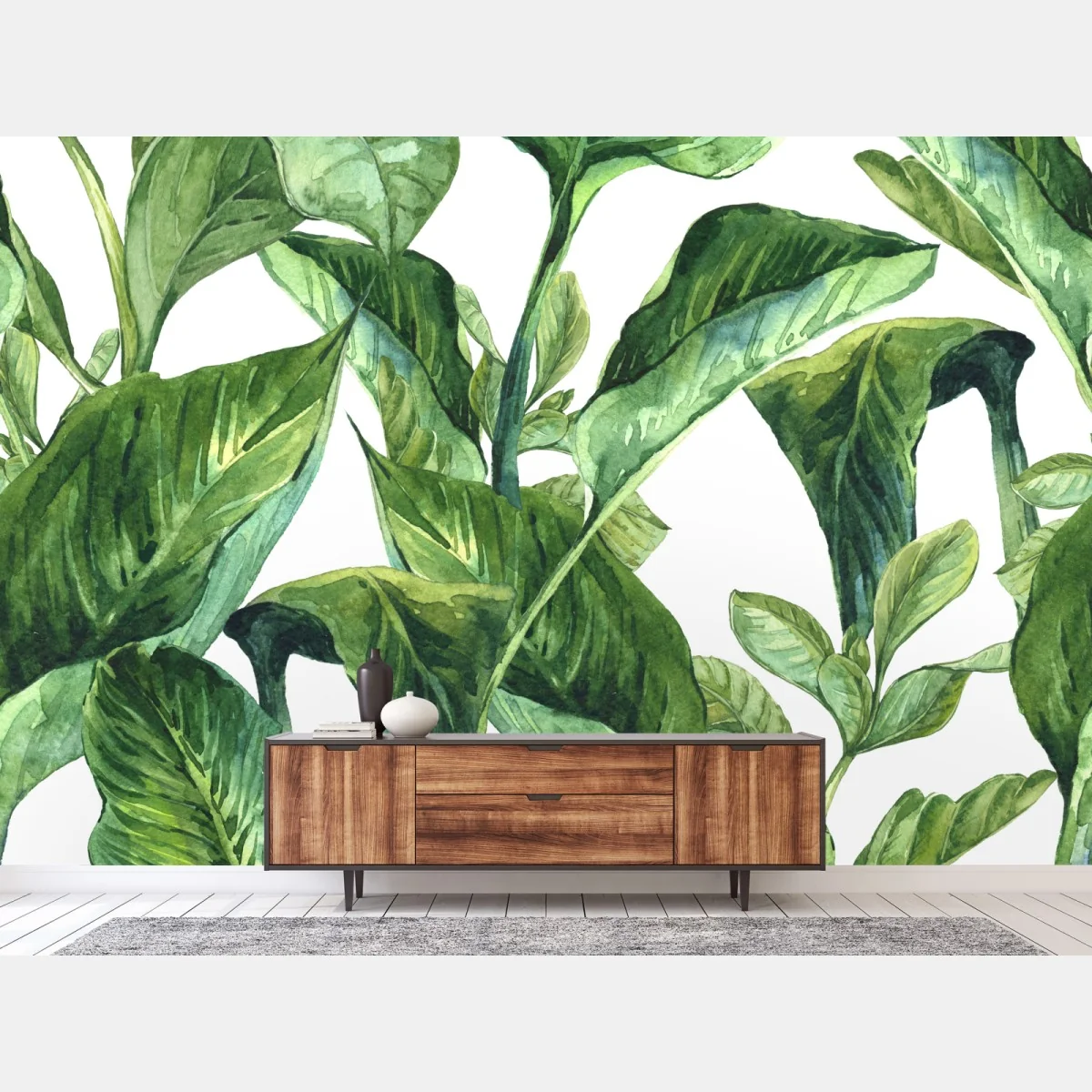 Fototapete üppiges aquarellmuster tropischer blätter – Wallnifity®