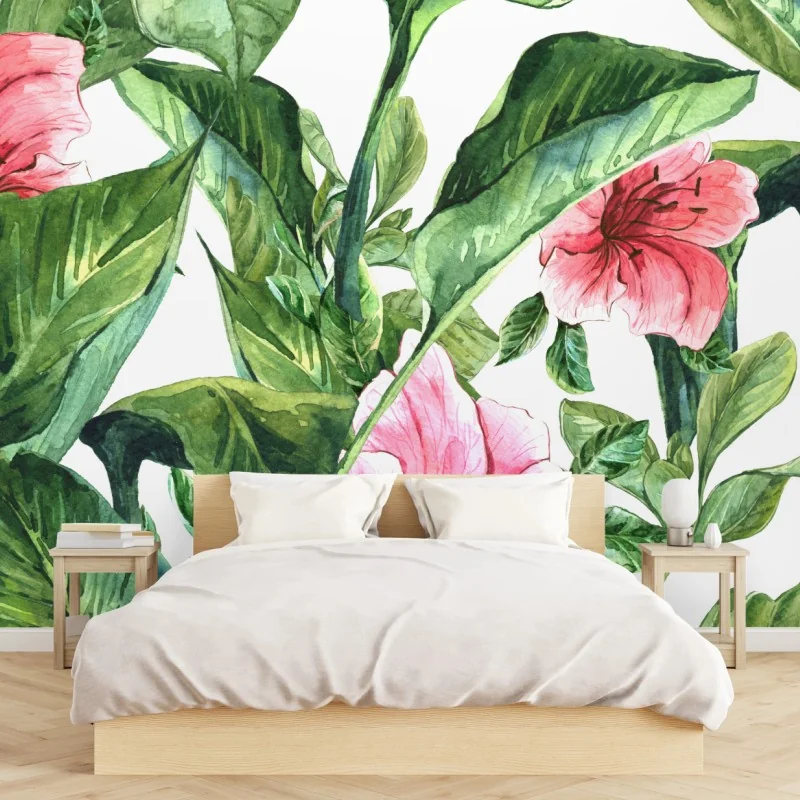 Fototapete rosa aquarell blumen botanikmotiv