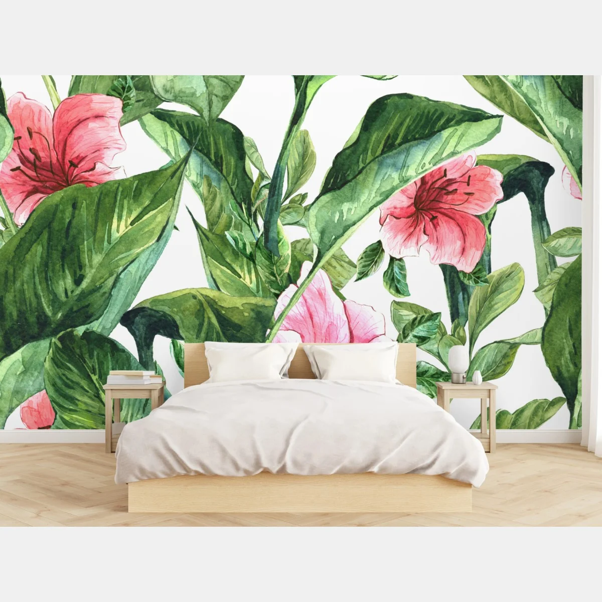 Fototapete rosa aquarell blumen botanikmotiv – Wallnifity®