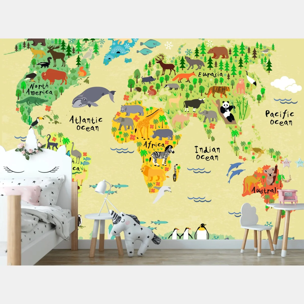 Fototapete bunte weltkarte mit tieren – Wallnifity® Fototapete bunte weltkarte mit tieren – Wallnifity®