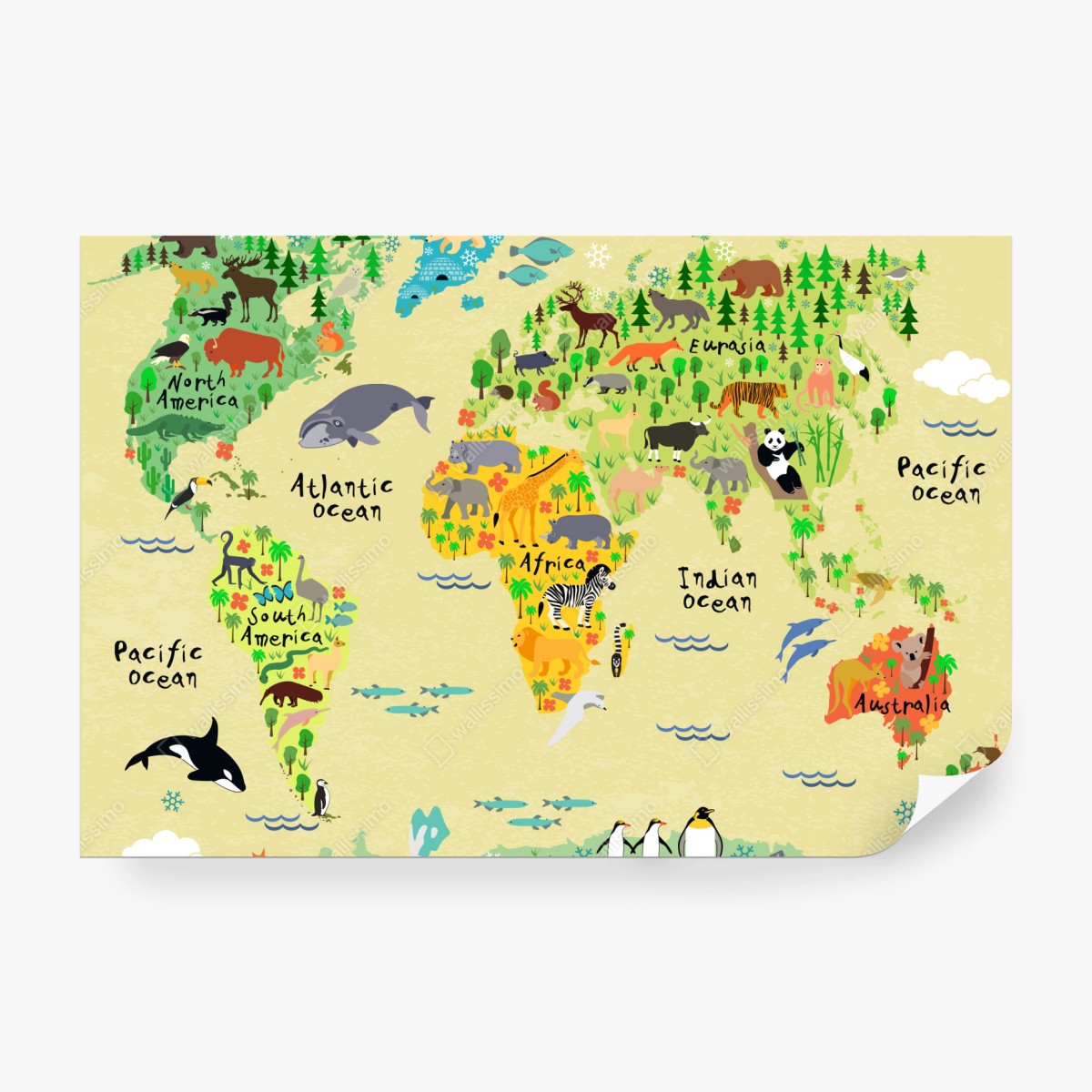 Fototapete bunte weltkarte mit tieren – Wallnifity® Fototapete bunte weltkarte mit tieren – Wallnifity®