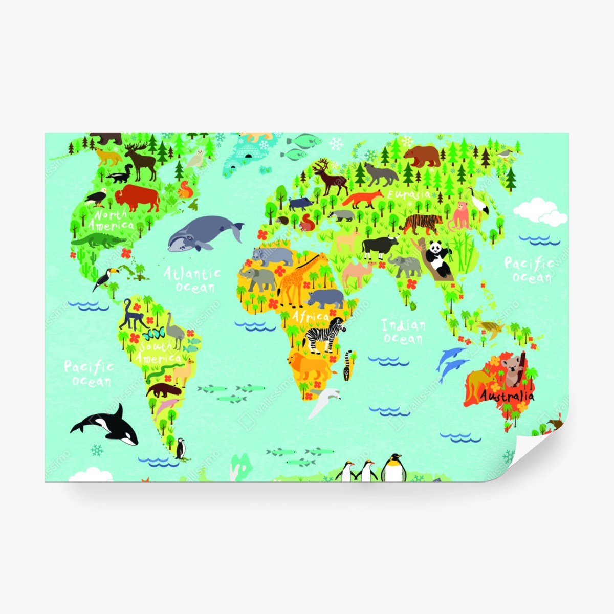 Fototapete bunte weltkarte mit tieren – Wallnifity® Fototapete bunte weltkarte mit tieren – Wallnifity®