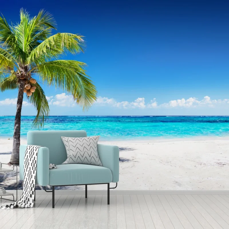 Fototapete tropische palme an einer türkisfarbenen bucht – Wallnifity® Fototapete tropische palme an einer türkisfarbenen bucht – Wallnifity®