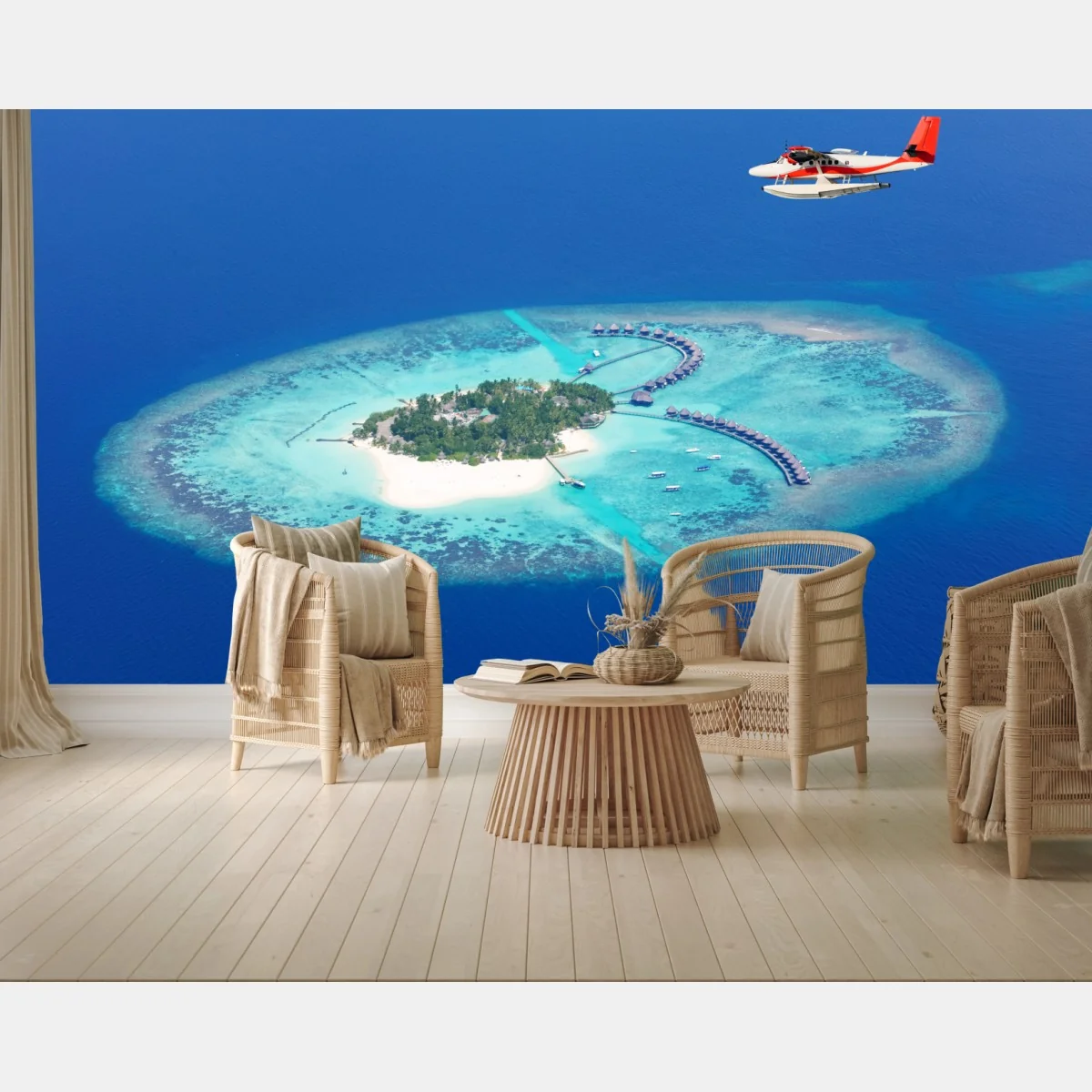 Fototapete tropische insel aus der luft mit wasserflugzeug – Wallnifity® Fototapete tropische insel aus der luft mit wasserflugzeug – Wallnifity®