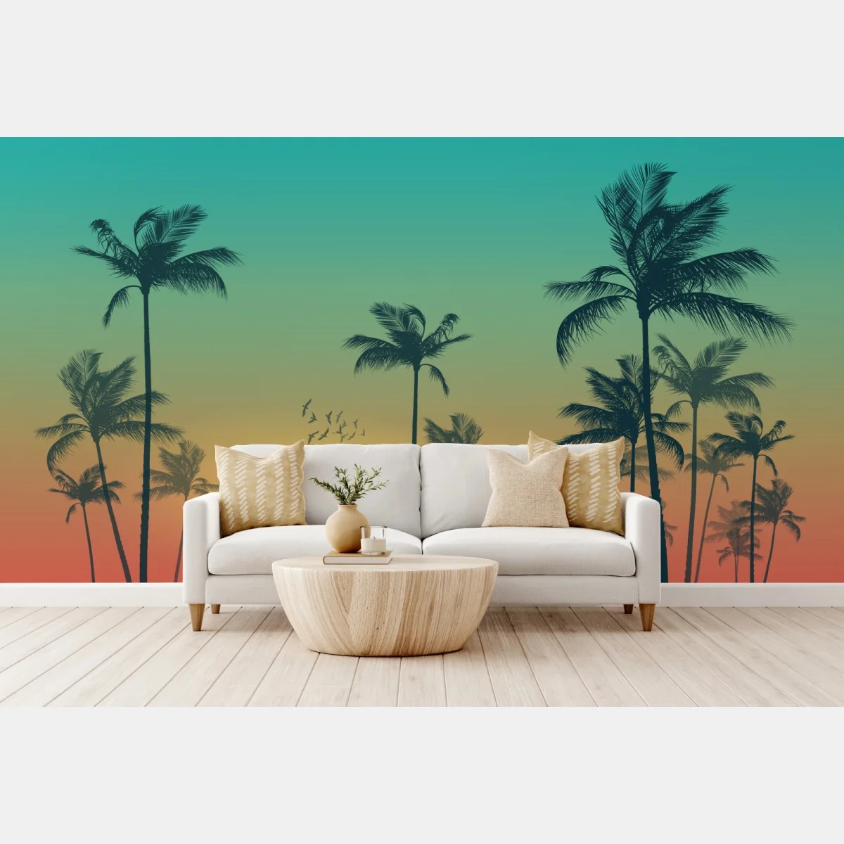 Fototapete tropischer sonnenuntergang mit palmensilhouetten – Wallnifity®