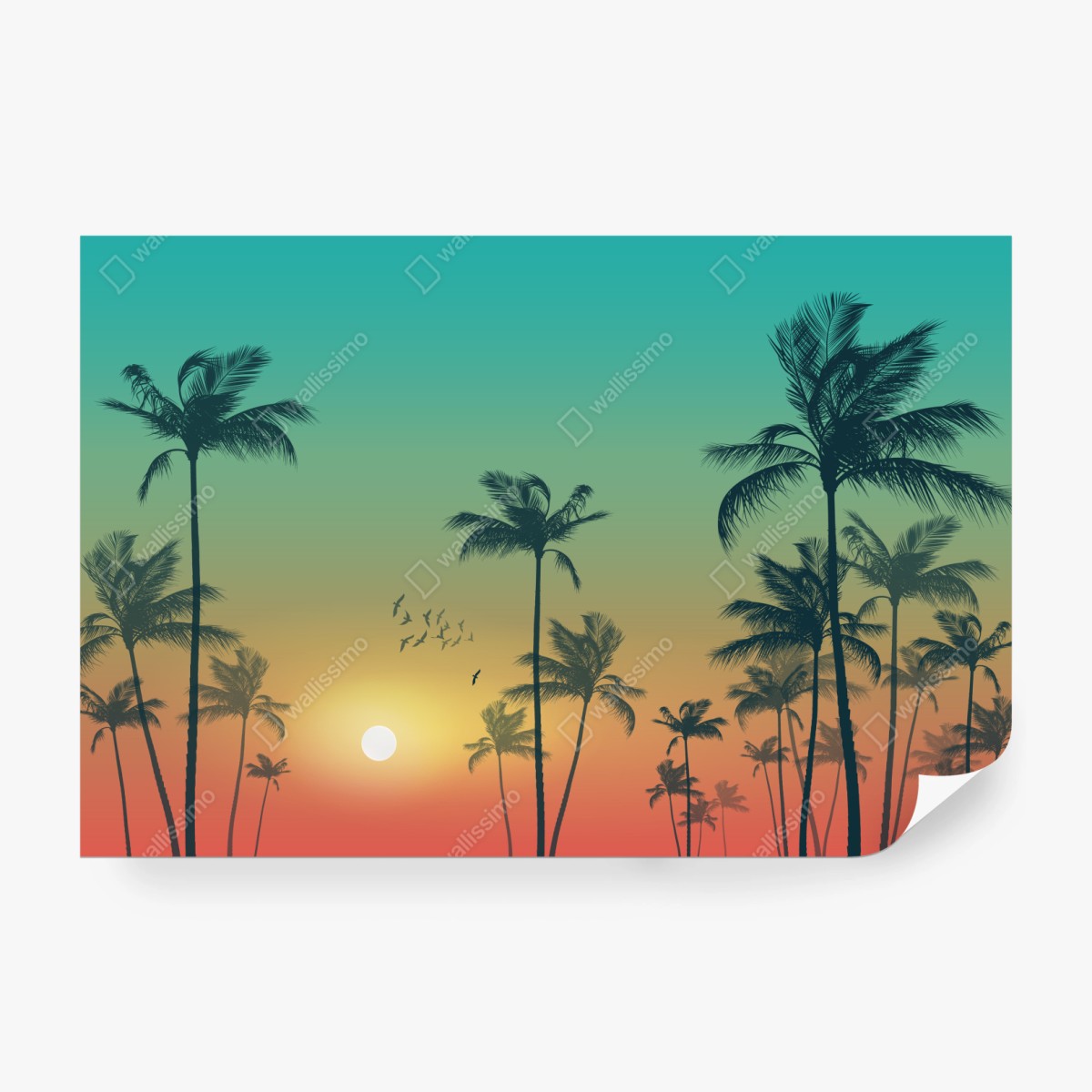 Fototapete tropischer sonnenuntergang mit palmensilhouetten – Wallnifity®